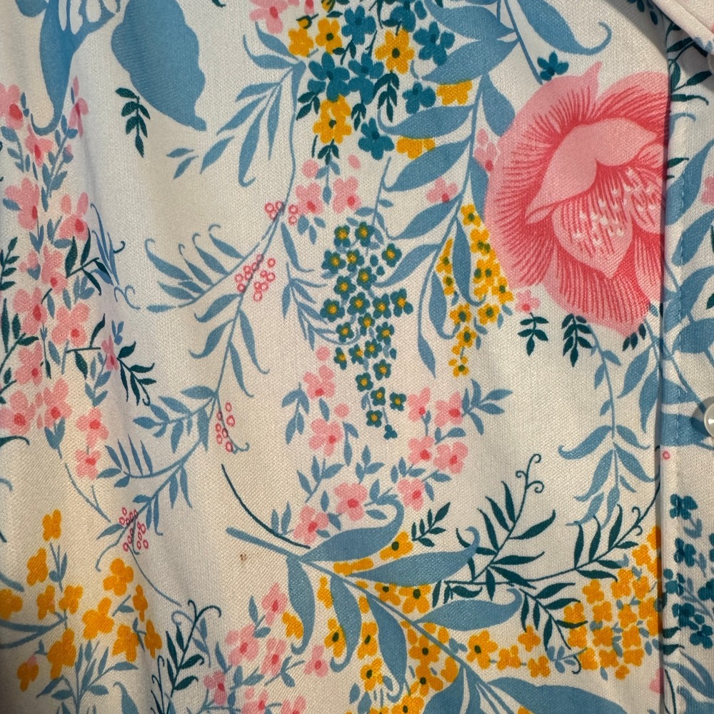 Vtg 70s Prairie Romance Floral Top Buttons Vibrant Pastel Dopamine Maximalist M - Picture 8 of 11